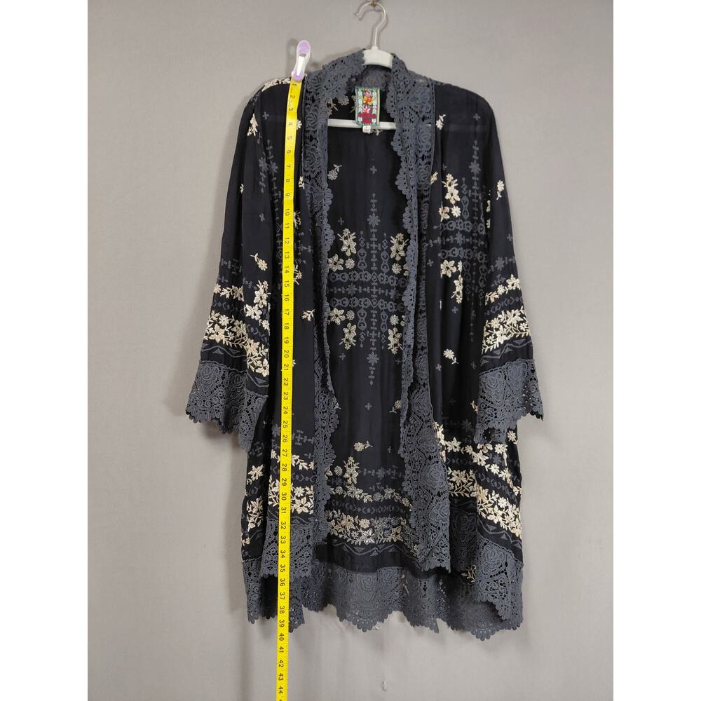 Johnny Was Black Floral Knit Lace Trim Embroidered Kimono Women Size XL - Picture 9 of 12